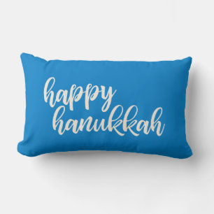 Lycklig Hanukkah-Trendig, skript Lettering Blue Lumbarkudde
