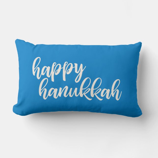 Lycklig Hanukkah-Trendig, skript Lettering Blue Lumbarkudde (Framsida)