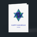 Lycklig Hanukkah Turkvoise Star of David Non-Photo Helgkort<br><div class="desc">Önskar vänner och familj "Lycklig Hanukkah" med den här vita flerfärgade stjärnan av David. Året kan redigeras med mer redigerbar text inuti. Klicka på "anpassa" om du vill ändra typsnitt,  flytta text,  färg eller ändra storlek på</div>