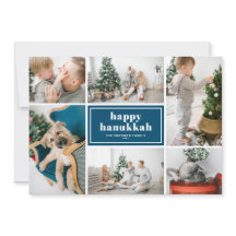 Lycklig Hanukkah Typography Blue Photo Collage