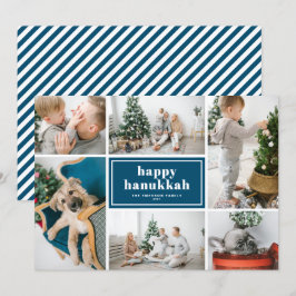 Lycklig Hanukkah Typography Blue Photo Collage Julkort