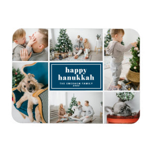 Lycklig Hanukkah Typography Blue Photo Collage Magnet