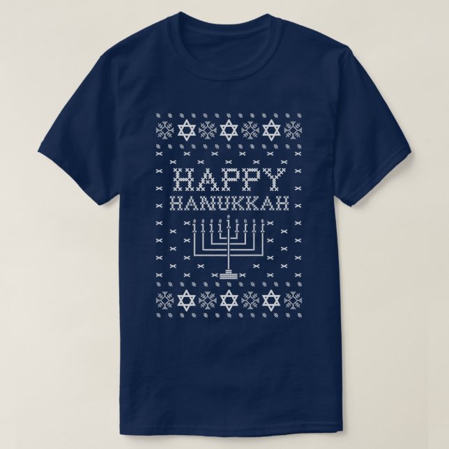 Lycklig Hanukkah Ugly Sweater T Shirt (Design framsida)