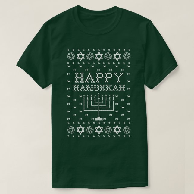 Lycklig Hanukkah Ugly Sweater T Shirt (Design framsida)