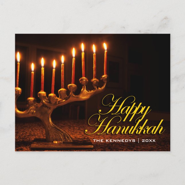 Lycklig Hanukkah - Upplyst nio Candle Menorah Helg Vykort (Framsida)