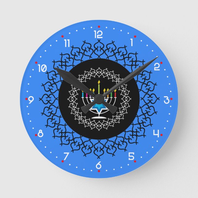 Lycklig Hanukkah - vacker    designRound Clock Rund Klocka (Framsida)