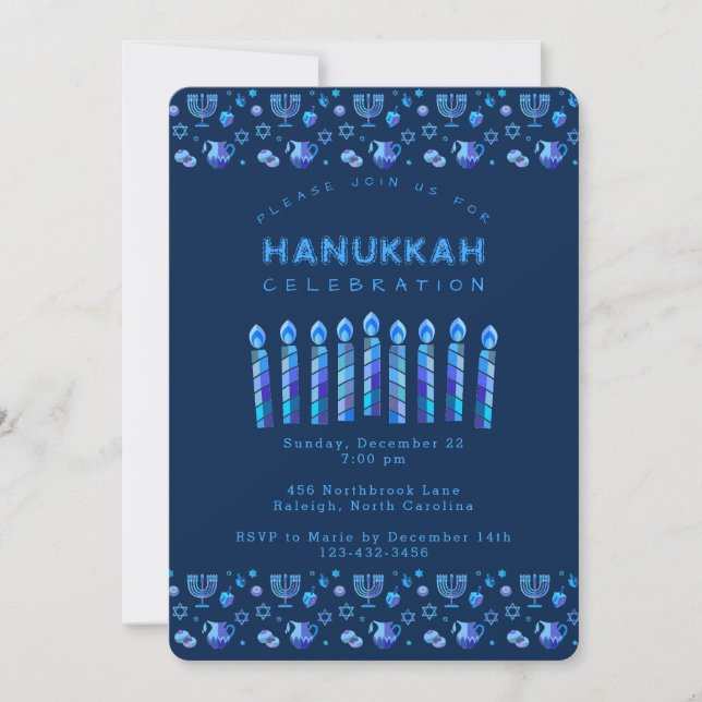 Lycklig Hanukkah Vacker judisk Helgdag Inbjudningar (Framsida)
