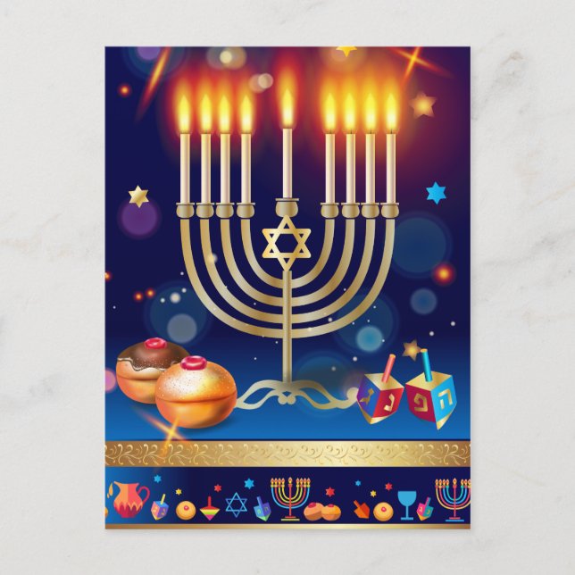 Lycklig Hanukkah Vacker judisk Helgdag Vykort (Framsida)