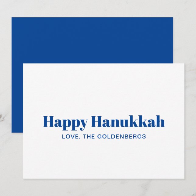 Lycklig Hanukkah vit blå minimalistisk personlig Julkort (Fram/baksida)