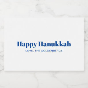 Lycklig Hanukkah vit blå minimalistisk personlig Mat Etiketter
