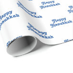 Lycklig Hanukkah vit judisk Helgdag Gift Presentpapper<br><div class="desc">Lycklig Hanukkah blå och vit söt typografi mönster judisk Helgdag modern gift Wrapping Papper. Blå text mönster på vit bakgrund.</div>