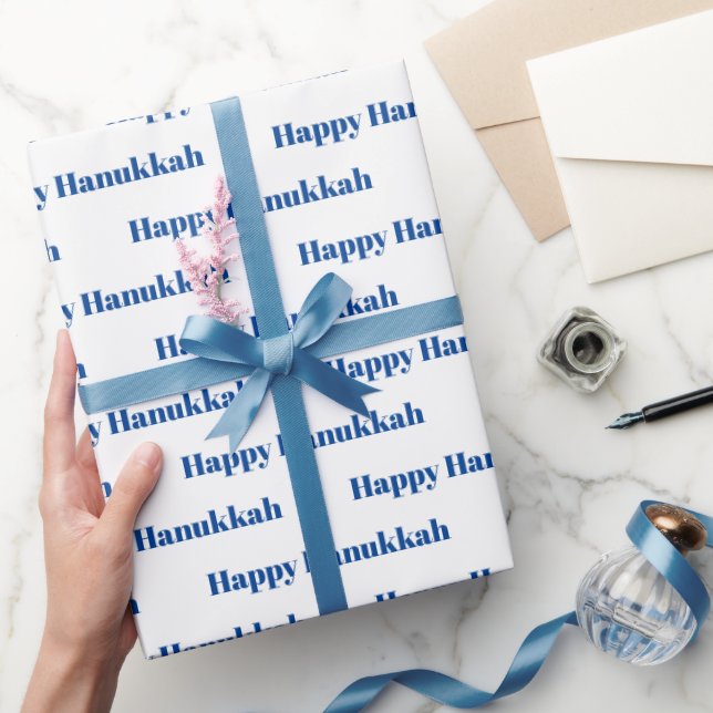 Lycklig Hanukkah vit och blå mönster modern Presentpapper (Gåvor)