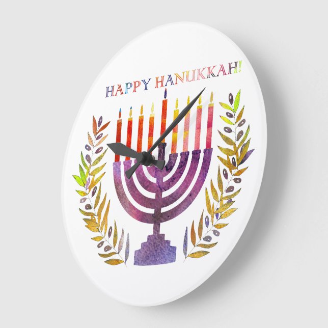 Lycklig Hanukkah Wall Clock Stor Klocka (Vinkel)