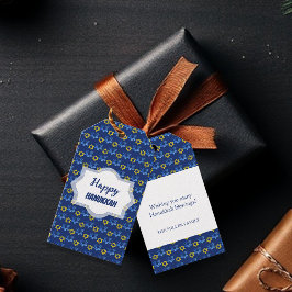 Lycklig Hanukkah Watercolor Stars of David Presentetikett