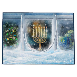 Lycklig Hanukkah. Winter Scene med Menorah