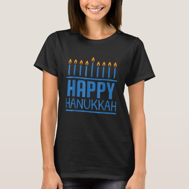 Lycklig Hanukkah Women Manar Kids Jewish Menorah C T Shirt (Framsida)