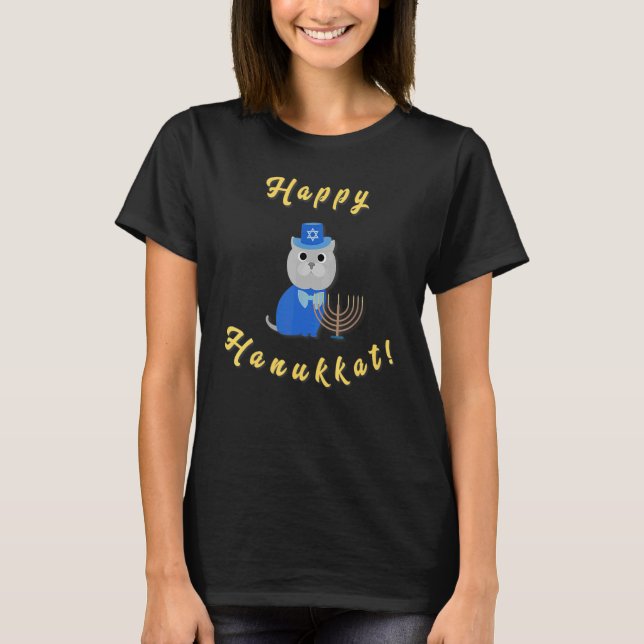 Lycklig Hanukkat Hanukkah Cat judisk jul T Shirt (Framsida)