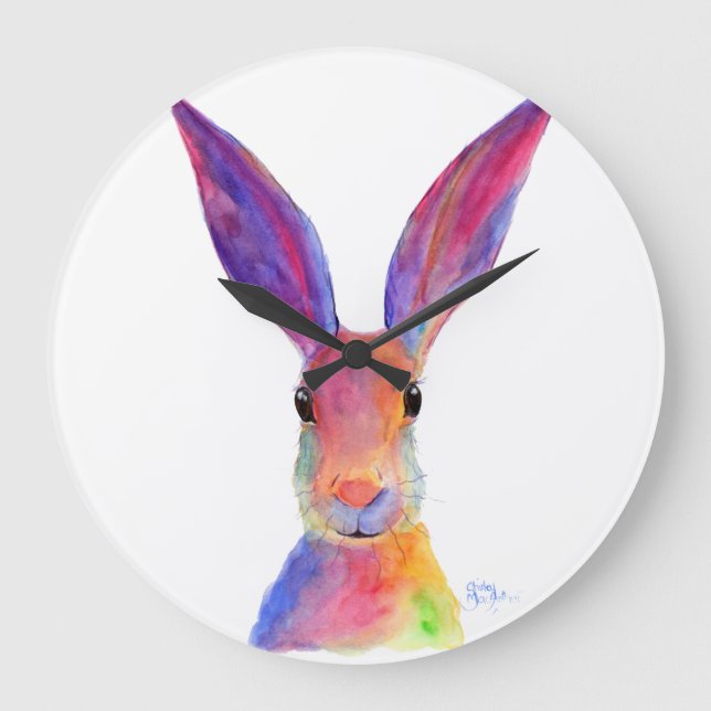 Lycklig Hare " JELLY BEAN " Clock by Shirley Mac Stor Klocka (Framsida)