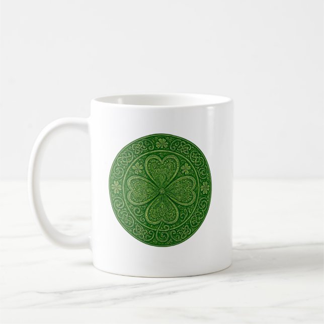 Lycklig Harmoni: Keltisk Fyrklövermandala Kaffemugg (Vänster)
