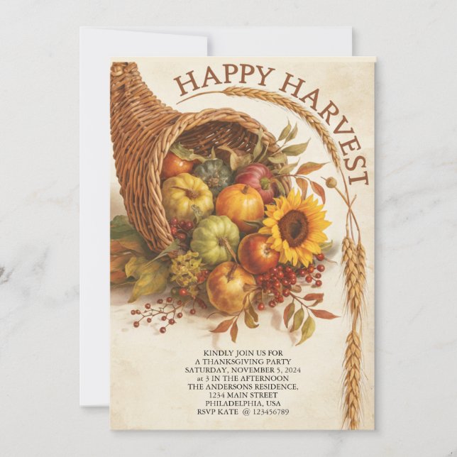 Lycklig Harvest Thanksgiving Inbjudningar (Framsida)