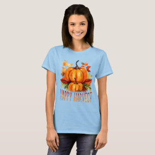 "Lycklig Harvest" Watercolor Pumpkin & Höst löv T Shirt