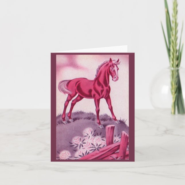 lycklig häst i rosa anteckningskort (Framsida)
