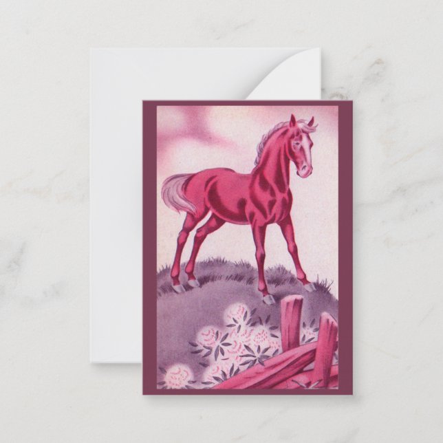 lycklig häst i rosa anteckningskort (Framsida)