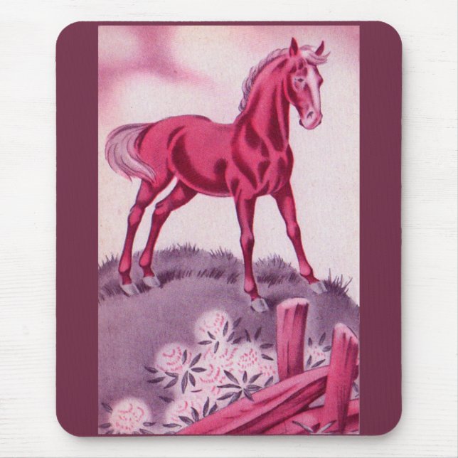 lycklig häst i rosa musmatta (Framsidan)
