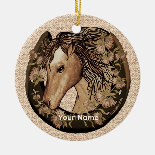 Lycklig häst-ornament julgransprydnad keramik (Framsidan)