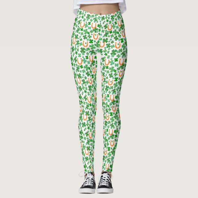 Lycklig Hästsko Fyrbladig Klöver St Patrick's Day Leggings (Framsida)