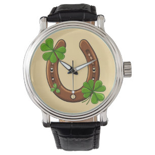 Lycklig Hästsko Med Gröna Shamrocks Armbandsur