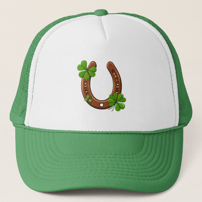 Lycklig Hästsko Med Gröna Shamrocks Keps (Framsida)