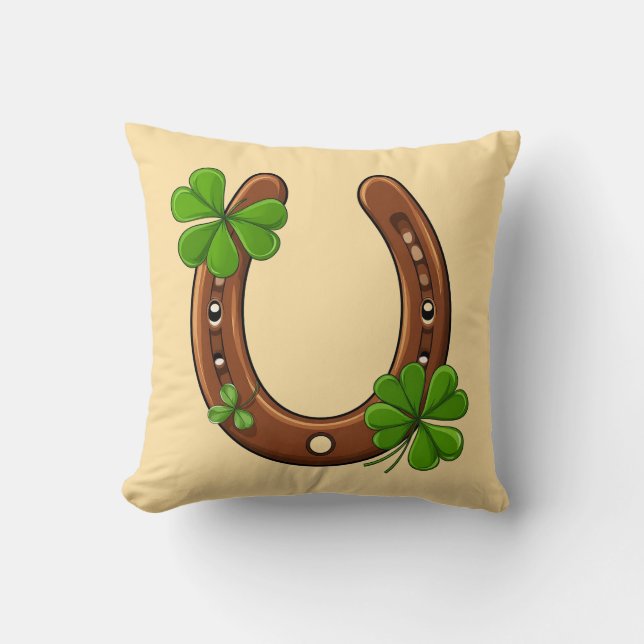 Lycklig Hästsko Med Gröna Shamrocks Kudde (Framsida)