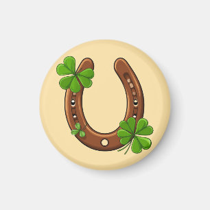 Lycklig Hästsko Med Gröna Shamrocks Magnet