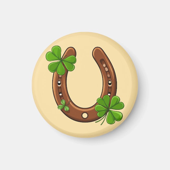 Lycklig Hästsko Med Gröna Shamrocks Magnet (Framsidan)