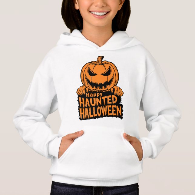 Lycklig Haunted Halloween Girls' T Shirt (Framsida)