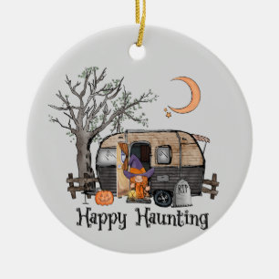 Lycklig Haunting   Halloween Camper   Spooky Witch Julgransprydnad Keramik