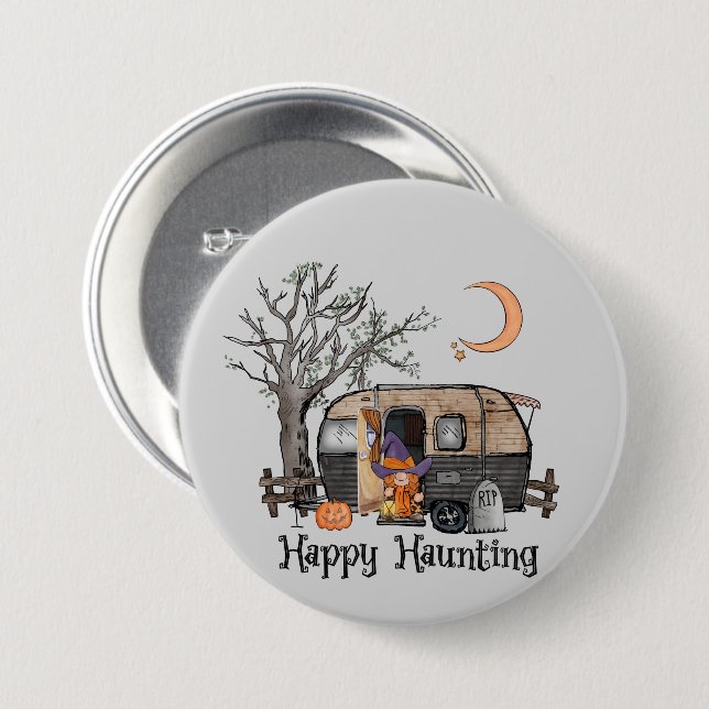 Lycklig Haunting | Halloween Camper | Spooky Witch Knapp (Framsida & baksida)