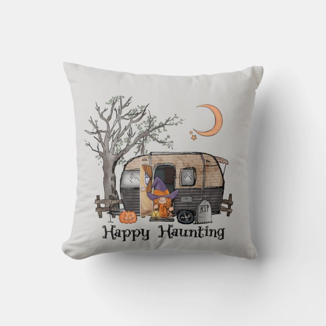 Lycklig Haunting | Halloween Camper | Spooky Witch Kudde (Framsida)