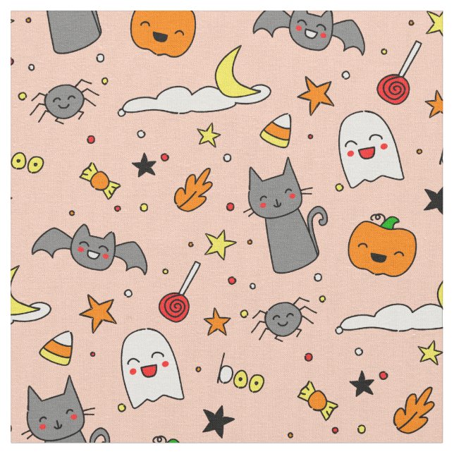 Lycklig Haunting Halloween Fabric Tyg (Närbild)