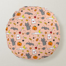Lycklig Haunting Halloween Rund Kudde