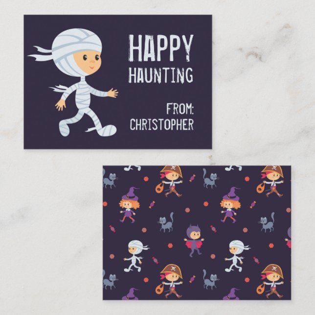 Lycklig Haunting Mummy Halloween Classroom Card Visitkort (Fram/baksida)
