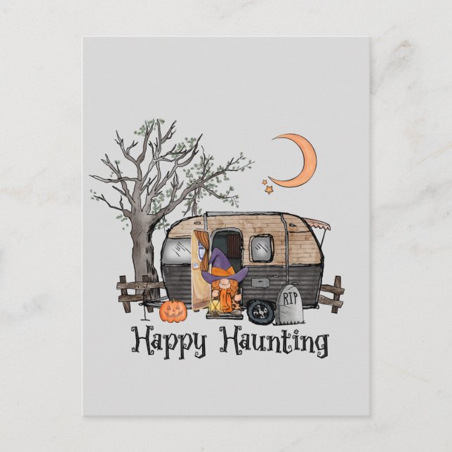 Lycklig Haunting - Spooky Witch och Camper Van Vykort (Framsida)