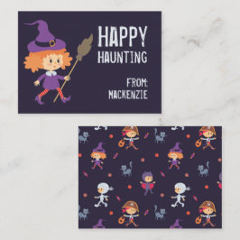 Lycklig Haunting Witch Halloween-klassrumskort Visitkort