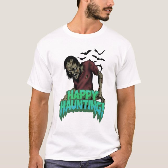 Lycklig Haunting Zombie Halloween Spooky Tshirt T Shirt (Framsida)