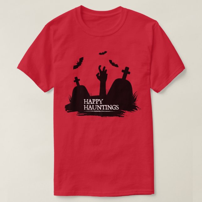 Lycklig Hauntings Halloween Costume Graveyard med  T Shirt (Design framsida)
