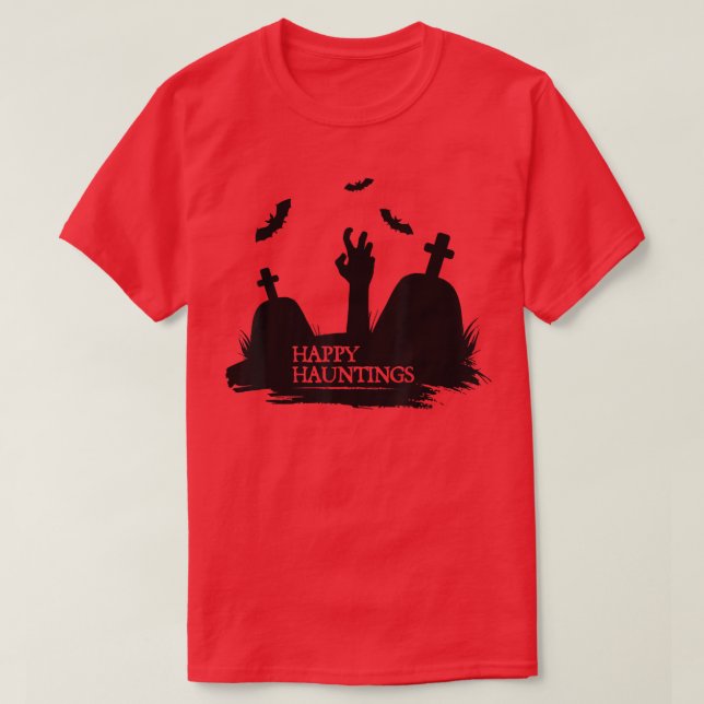 Lycklig Hauntings Halloween Costume Graveyard med  T Shirt (Design framsida)