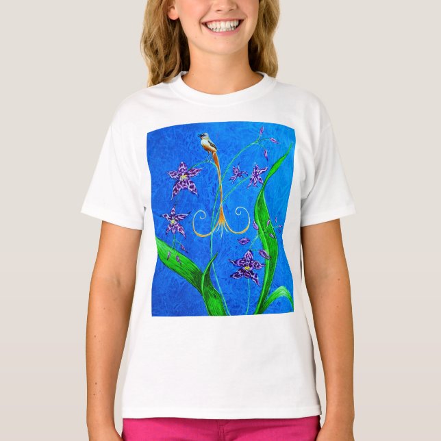 Lycklig Hawaiian Orchid Bird T Shirt (Framsida)