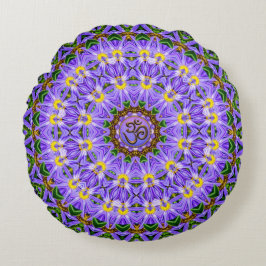 Lycklig Healing Lila Gult Mandala OM Yoga Round Rund Kudde