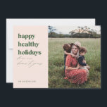 Lycklig Healthy Helgdagars Foto  och Grönt Julkort<br><div class="desc">Den här snyggten och det moderna helgdag har ett meningsfullt helgdag. Anpassa med ditt eget foto och namn. Alla färg är anpassade.</div>